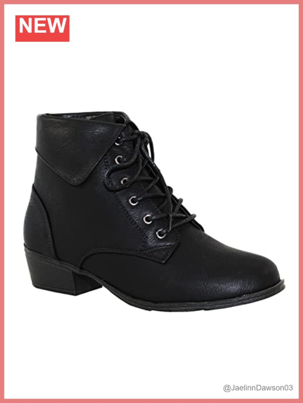 Lace Up Low Chunky Heel Ankle Booties Foldover Leather